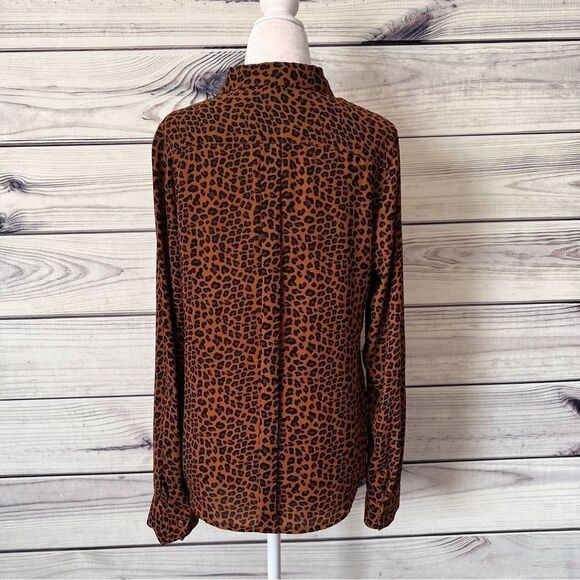 The Limited Brown Leopard Print V Neck Button Down Long Sleeve Blouse - Picture 7 of 10